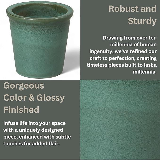 Emissary Round Stoneware Planter (Parent SKU 12012) (Green, 8" D x 7" H)