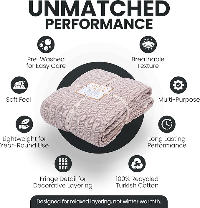 Gold Case Throw Blanket for Bed – 100% Recycled Turkish Cotton Bed Blanket – Decorative Throw Cotton Blankets for Living Room & Bedroom – Woven Twin Blankets – Vintage Beige – 71x90