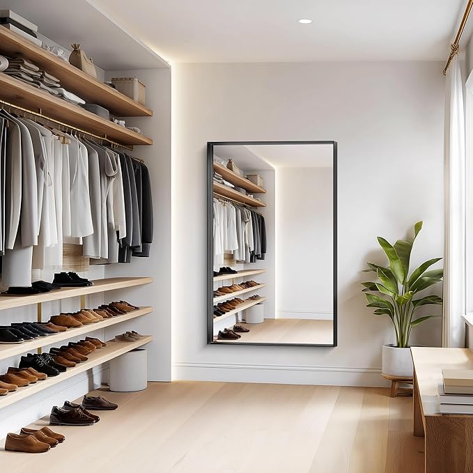 Black Bathroom Mirror, 36x55 Inch Rectangular Deep Frame Mirror, Large Wall Mounted Bathroom Vanity Mirror Over Sink for Bedroom,Restroom, Living Room, Hangs Vertically or Horizontally