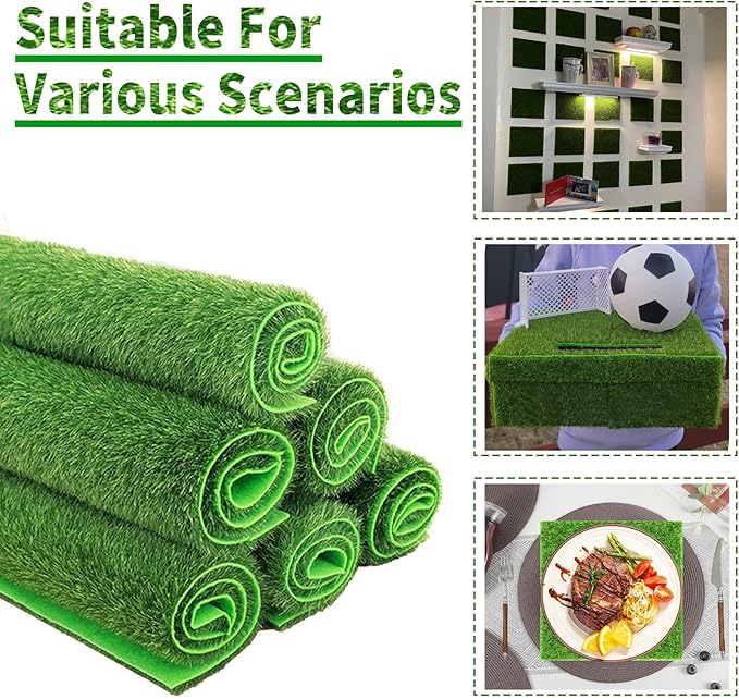 12 Packs 6 X 6 Inch Fake Grass Decor for Crafts, Artificial Grass for Dollhouse Miniature Ornament Projects, Model Turf Grass for DIY Fairy Garden Accessories and Decor Kit