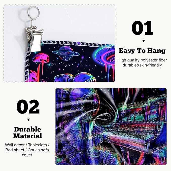 BVBOX Astronaut Space Blacklight Tapestry 90"x70", UV Reactive Astronaut Electronic Piano Universe Galaxy Planet Glow in Dark Music Tapestries, Black Light Neon Upright Poster Wall Hanging Backdrop Decor for Bedroom Living Room