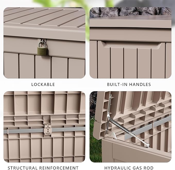 DRATO 230 Gallon Deck Box, Waterproof Resin Large Outdoor Storgae Box for Patio Furniture, Patio Cushions, Gardening Tools, Pool and Sports Supplies, Lockable