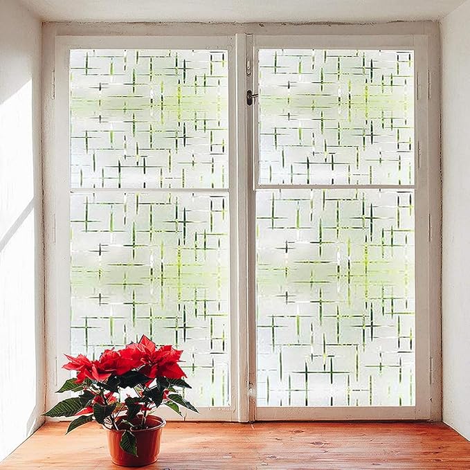 Finnez Frosted Window Film Non-Adhesive, Frosting Privacy Film for Glass Windows, Self Static-Cling Decorative Window Cling for Home Office UV Protection Cross Pattern 11.8 x 118.1 inches