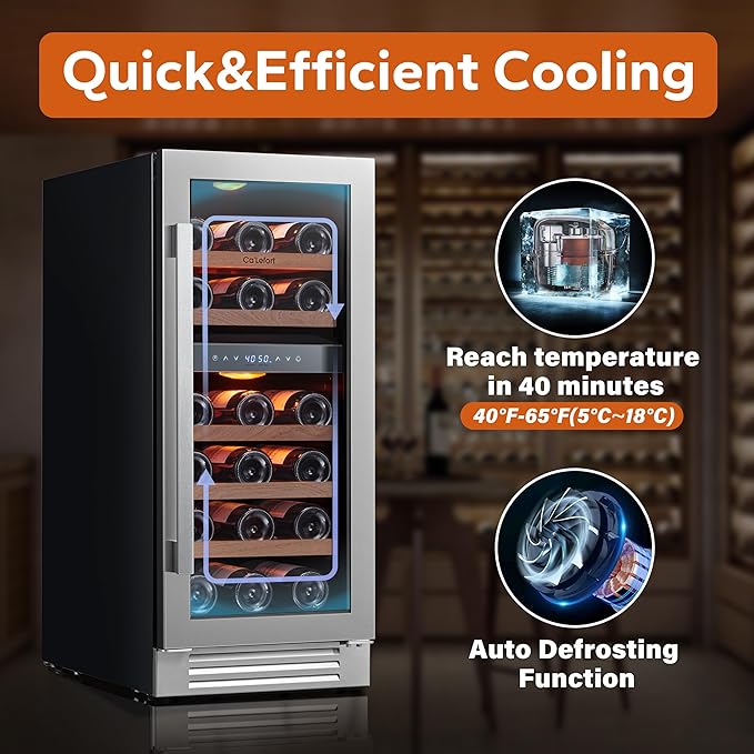 Ca'Lefort 15 Inch Wine Fridge, 28 Bottle Wine Cooler Refrigerator, 40-65°F Wine Refrigerator Glass Door, 3 LED Dual Zone Wine Fridge, Built-in or Freestanding Fridge for Home/Bar/Kitchen (3.0 cu.ft)