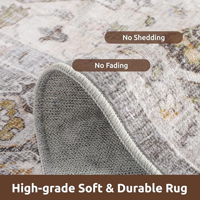 AMOAMI Area Rug - 9x12 Vintage Soft Grey Rug - Non Slip, Washable for Living Room, Bedroom, Dining Room, Office