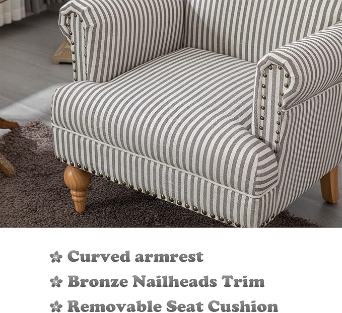 chairus Linen Accent Chair for Living Room Upholstered Mid Century Modern Single Sofa Chair with Solid Wood Legs Comfy Reading Chair Armchair for Bedroom/Office Room/Recption/Lounge, Black Stripe