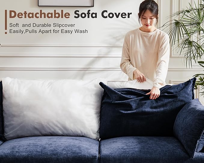 136.4" Oversized Modular Sectional Sleeper Sofa Bed, U Shaped Convertible Couch with Movable Ottoman, Large 8 Seat Corner Couches for Living Room Deep Seat Blue Chenille