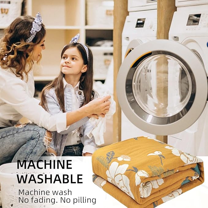 Boho Throw Blanket for Bed - 100% Pure Cotton Ultra Soft Rustic Quilt - Farmhouse Decor Bed Blankets, All Season Rustic Throw for Sofa Couch Chair(80''x 90'', Flower Branch 2)