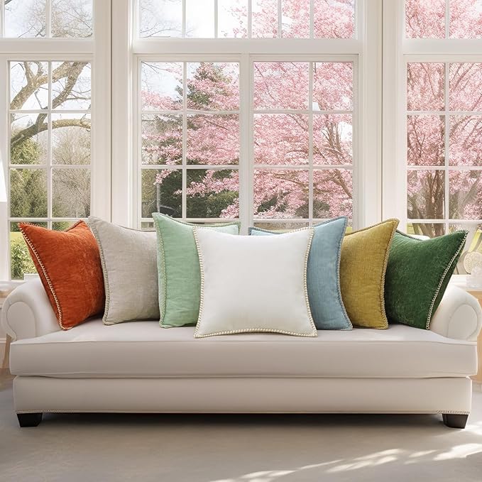 decorUhome Chenille Soft Throw Pillow Covers 20x20 Set of 2, Farmhouse Velvet Neutral Decorative Euro Pillow Covers with Stitched Edge for Couch Sofa Bed Home Decor, Black