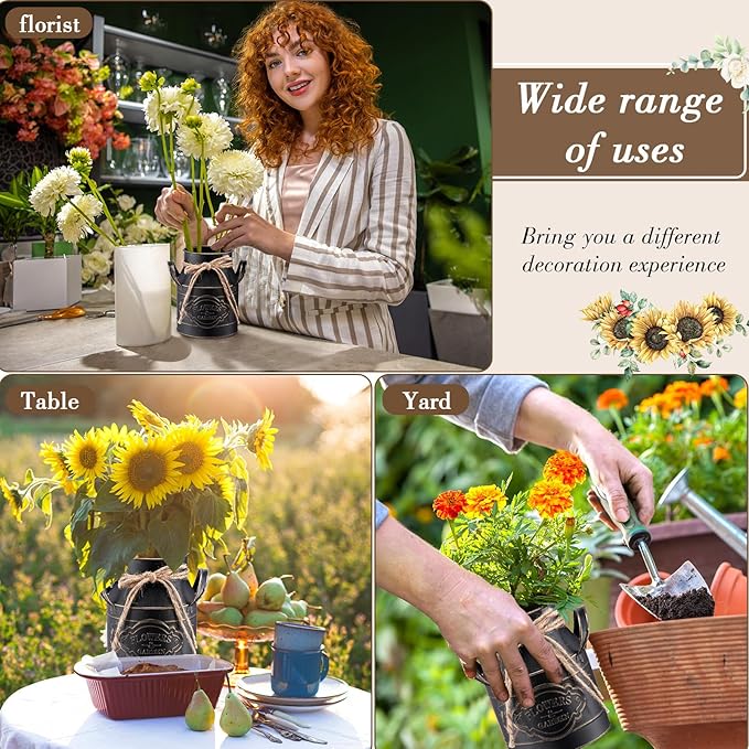 6 Inch Farmhouse Vase Decor Milk Can Vintage Flower Jug Galvanized Metal Vase with Handle Rustic Flower Buckets for Thanksgiving Christmas Table Centerpiece Weddings Gifts(Black,8 Pcs)