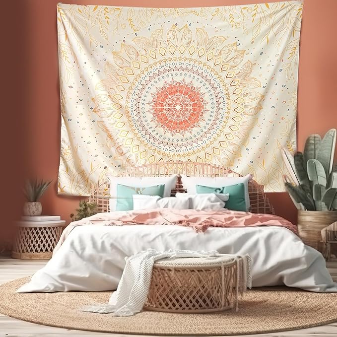 Damanse Floral Tapestry Wall Hanging Cute,Boho Wall Tapestry for Bedroom Aesthetic,Mandala Living Room Decor for Teen Girls (Yellow, 59.8"x78.7")