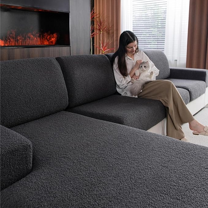 Couch Cushion Covers for Sectional Sofa, Stretch Soft Sofa Slipcovers Washable Wear-Resistant Universal Furniture Protector for Living Room(1 Piece Loveseat Cover, Dark Gray)