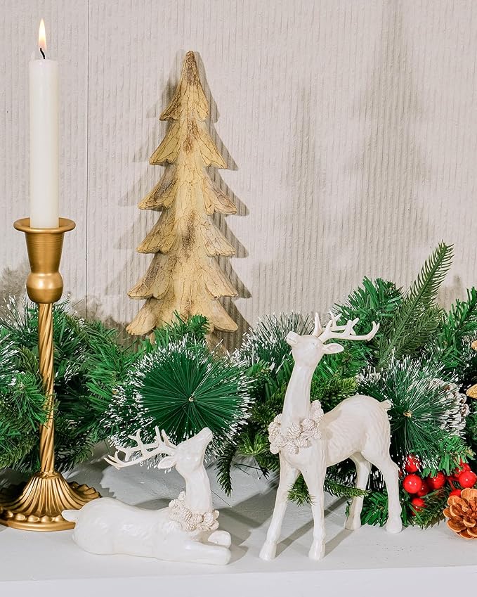 DN DECONATION 2pcs White Christmas Reindeer Statue, Indoor Reindeer Decor, Tabletop Resin Deer Figurine