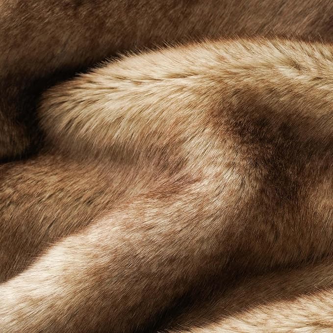 BATTILO HOME Luxury Camel Faux Fur Throw Blanket, Soft Cozy Warm Mink Fur Blanket for Bed, Home Decor, Large Striped Fur Blankets and Throws Faux, 60"x80"