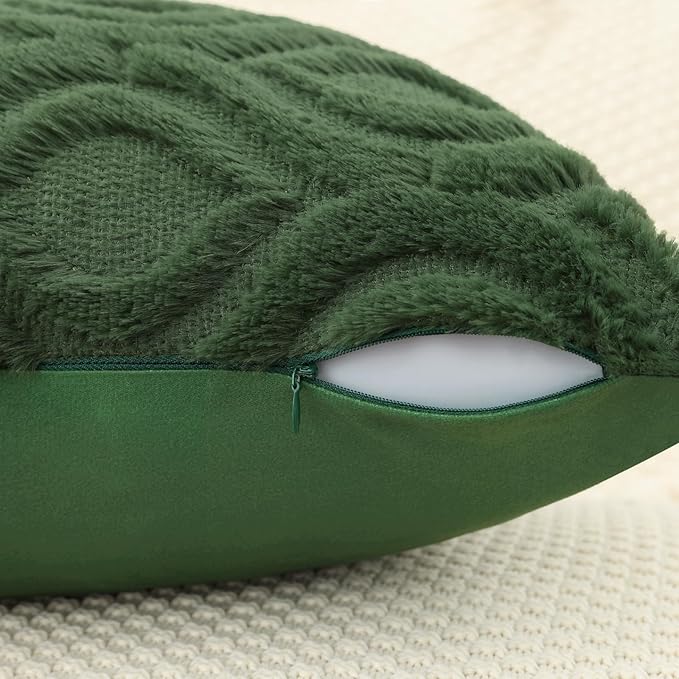 decorUhome Throw Pillow Covers 12x20 Inch Set of 2, Soft Plush Decorative Faux Fur Forest Elf Solid Couch Pillow Covers, Accent Farmhouse Neutral Lumbar Euro Pillow Cases for Sofa Bed Living Room