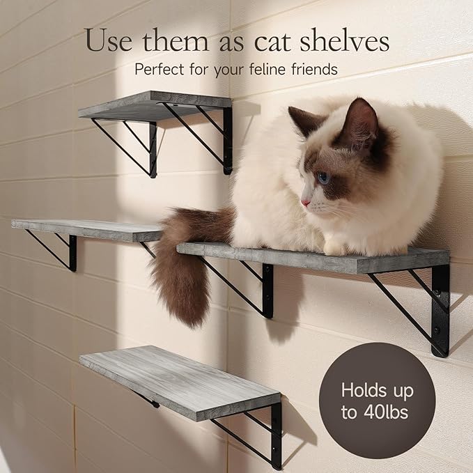 BAYKA Wall Shelves for Bedroom Decor, Floating Wall Shelves for Living Room Kitchen Storage, Wall Mounted Rustic Wood Floating Shelves for Kids Books, Corner Shelf for Bathroom(Gray White，Set of 4)