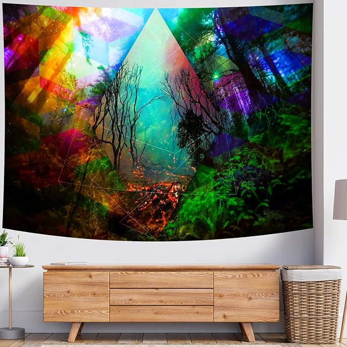 Delur Forest Tapestry Tree of Life Tropical Rainforest Tapestry Wall Hanging Colorful Nature Landscape Mystical Psychedelic Spiritual Headboard for Bedroom Living Room Home Decor (70.8" x 92.5")