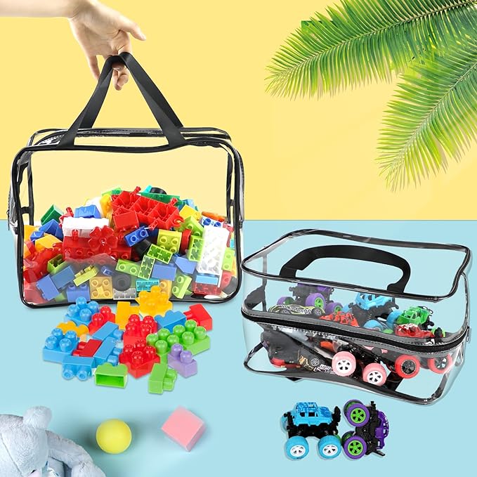 6 Packs Widen X-Large Toy Storage Bags 12.6×9.25×6.9In with Labels, Reusable Clear PVC Board Game Storage, Travel Waterproof Organizer Bags with Zipper for Building Blocks, Puzzle, Stuffed Animals