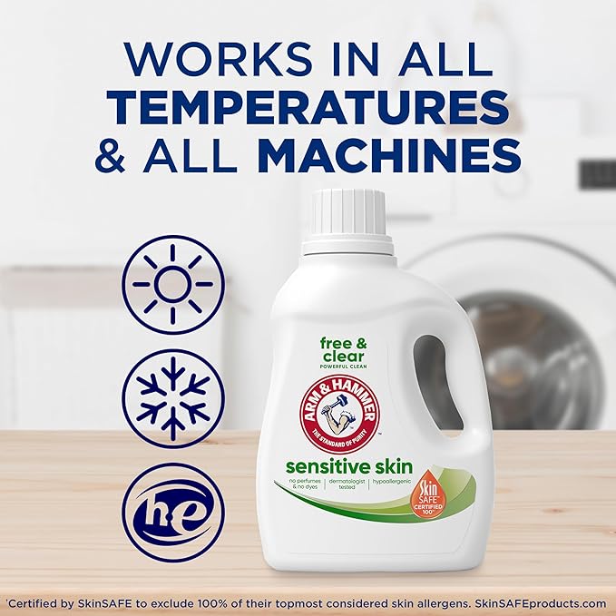 ARM & HAMMER Sensitive Skin Free & Clear Liquid Laundry Detergent, 105 fl oz, 105 Loads