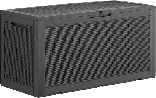 100 Gallon Deck Box Lockable Rattan Outdoor Storage Box waterproof Outdoor Container for Patio Furniture Cushions, Pillow
