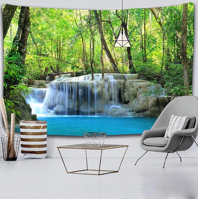 FENDROM Waterfall Tapestry Nature Stone River Forest Scenery Theme Print Landscape Jungle Wall Hanging for Living Room Party Beach Picnic Blankets Tablecloths Wall Decor
