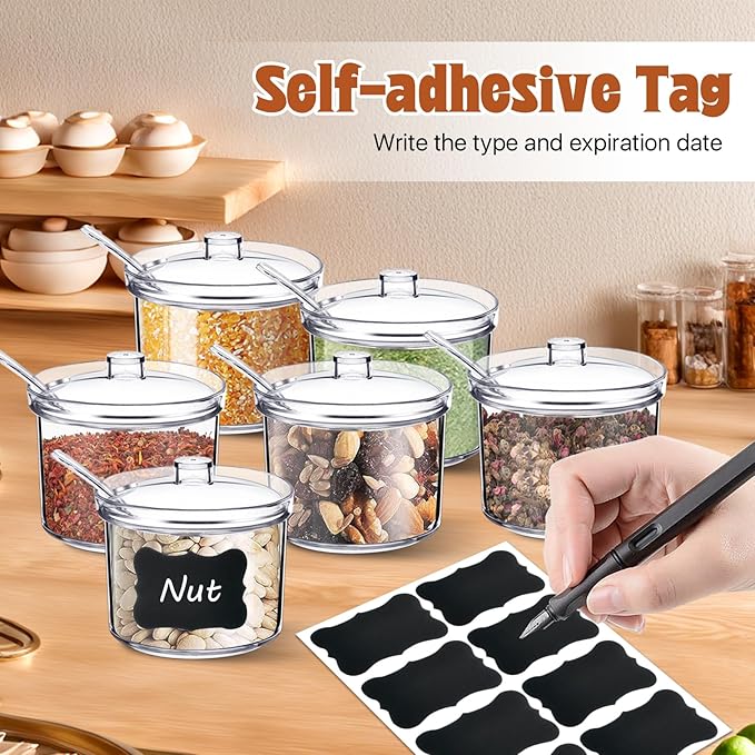 12 Pcs Acrylic Sugar Bowl with Lid and Spoon,7.1 Oz Clear Condiment Storage Pot,Sugar Jar Spices Container for Home Kitchen,Coffee Bar,Restaurant