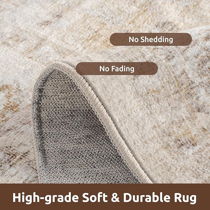 AMOAMI-Area Rug 5X7 Rugs for Living Room-Vintage Soft Beige Rugs for Bedroom-Non Slip Carpet-Machine Washable Rug for Dining Room Living Room Bedroom Office Under Table-Beige