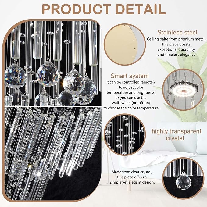 Flashing God D59''X H120'' Large Chandelier for High Ceiling, Modern Crystal Chandeliers Lighting Fixture Raindrop Chandelier for Entryway Staircase Foyer Living Room