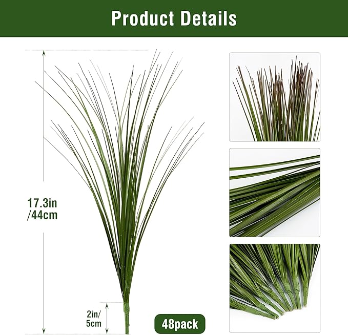 48PCS 17.3" Fake Plants Artificial Wheat Grass Greenery Plastic Plants Fake Grass Artificial Plants for Outdoor Decor Artificial Grass Plant with Greenery Stems for Indoor Home Decoration