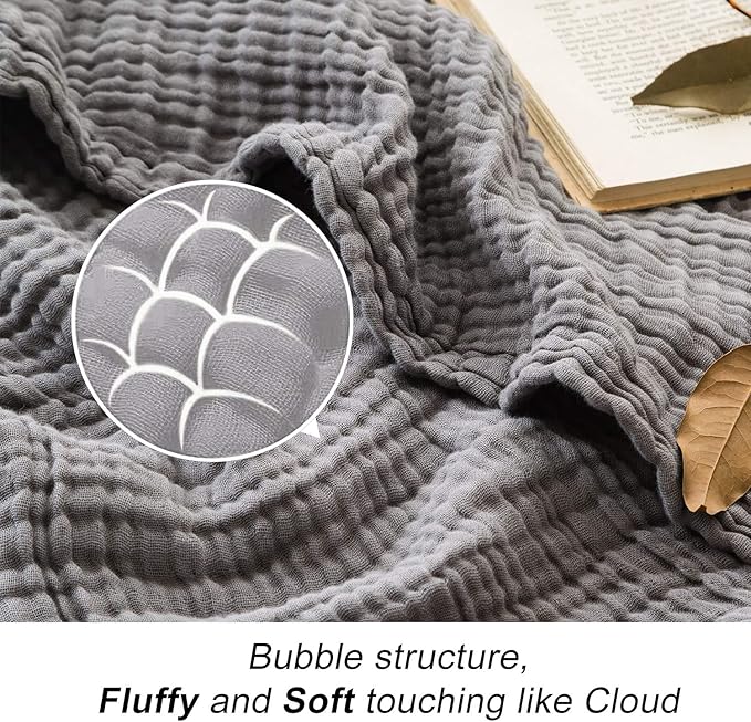 EMME Cotton Blanket Queen Size for Bed Soft Large Muslin Bed Blankets 90"*90" Lightweight Breathable Grey Blanket All Season Gauze Blanket, Grey