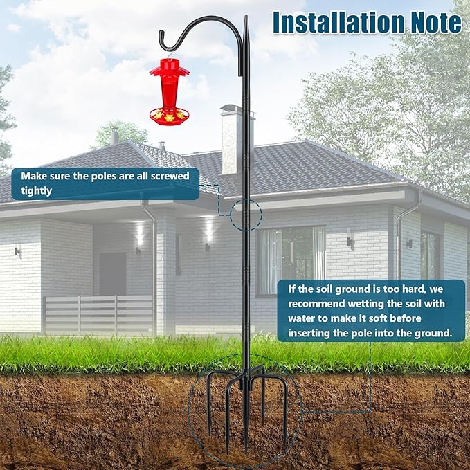 Gtongoko 63 Inch Shepherds Hooks for Outdoor with 5 Prongs Base, Adjustable Bird Feeder Pole Garden Hooks for Hanging Lanterns, Plants Baskets, Hummingbird Feeders, 1 Pack