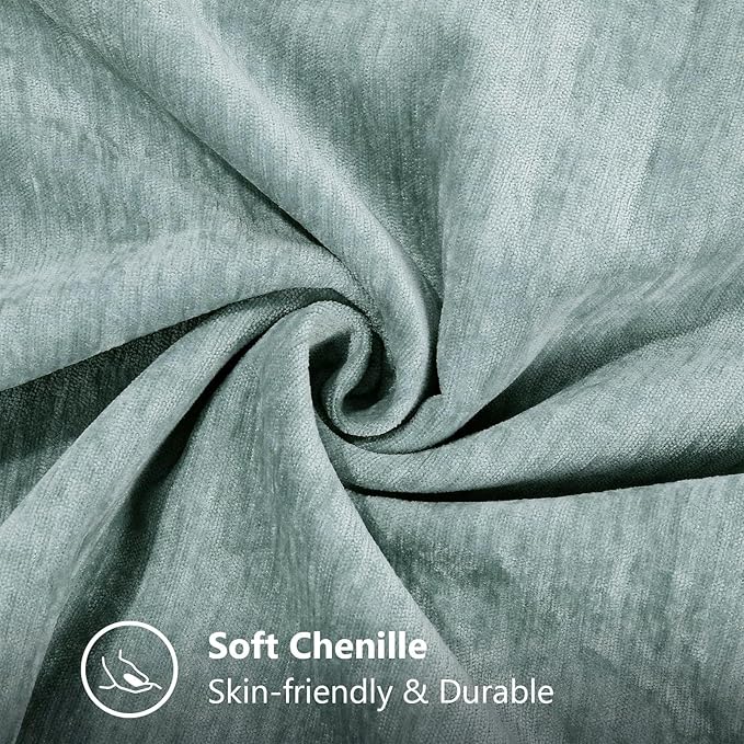 decorUhome Chenille Soft Throw Pillow Covers 24x24 Set of 2, Farmhouse Velvet Neutral Decorative Euro Pillow Covers with Stitched Edge for Couch Sofa Bed Home Decor, Aqua Haze