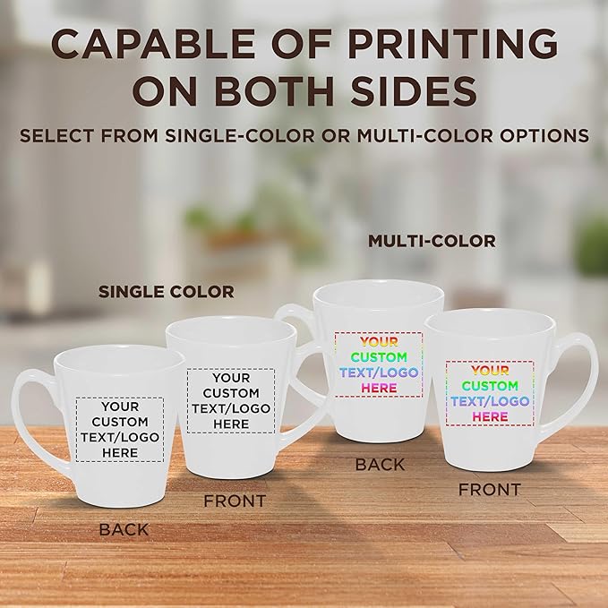 DISCOUNT PROMOS Custom Glossy Ceramic Latte Coffee Mug 12 oz. Set of 10, Personalized Bulk Pack - Perfect for Tea, Espresso, Cappuccino, Hot Cocoa - White