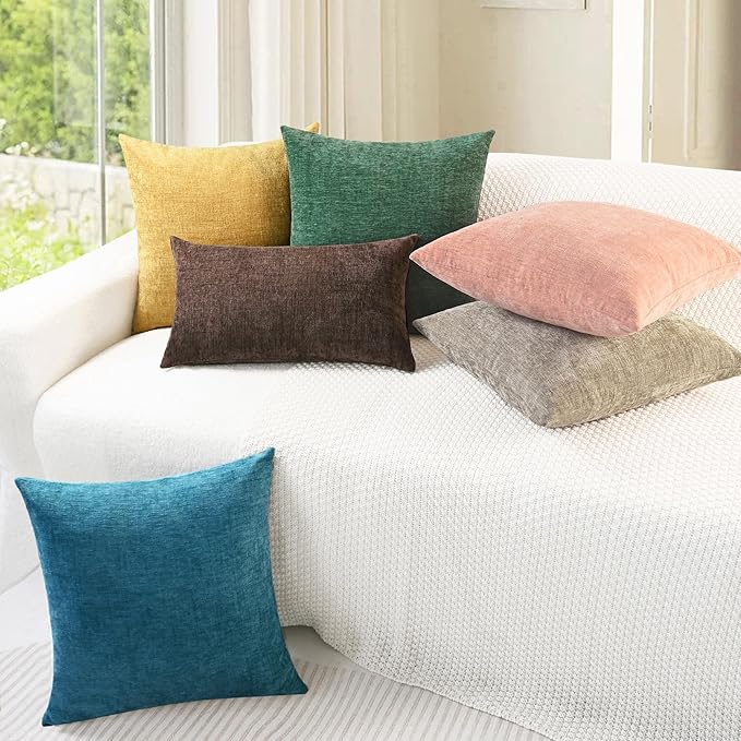 CaliTime Throw Pillow Covers Decorative 22 X 22 Inches Pack of 2 Cozy Chenille Cushion Cases for Couch Sofa Bed Living Room Home Light Taupe