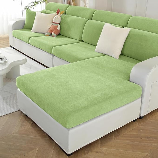 Chaise Cushion Cover for Sectional Sofa, Softer Chenille Sofa Cover for L Shaped Couch (Left or Right Facing), Stretch Chaise Couch Slipcover (Only 1 Piece, Green)