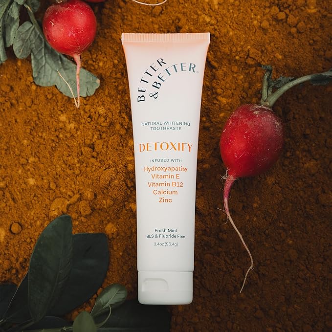 Better & Better Detoxify Hydroxyapatite Toothpaste | Whitening Toothpaste Infused w/Vitamins E & B12, Calcium & Zinc | Fluoride & SLS Free for Sensitive Brushers | Fresh Mint Flavor | 3.4oz, 3 Pack