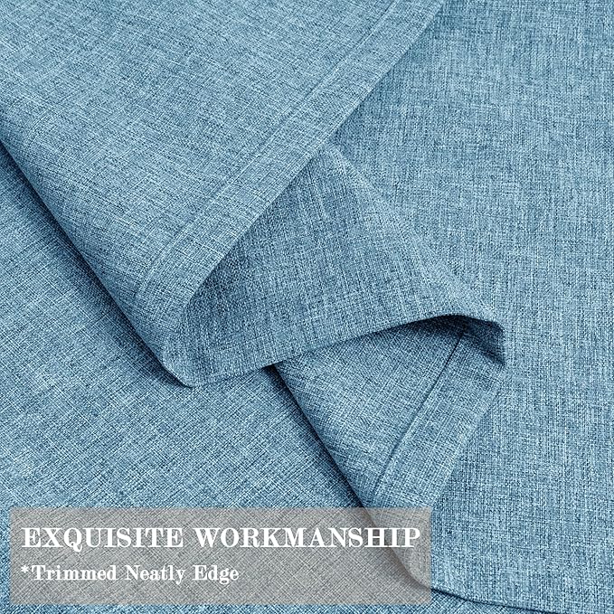 100% Blackout Linen Textured Drapes for Bedroom Pinch Pleated Curtains for Track System Portable Drapery for Sliding Glass Door/Storage/Space Room Divider, 70" Wx102 L, 1 PC, Blue