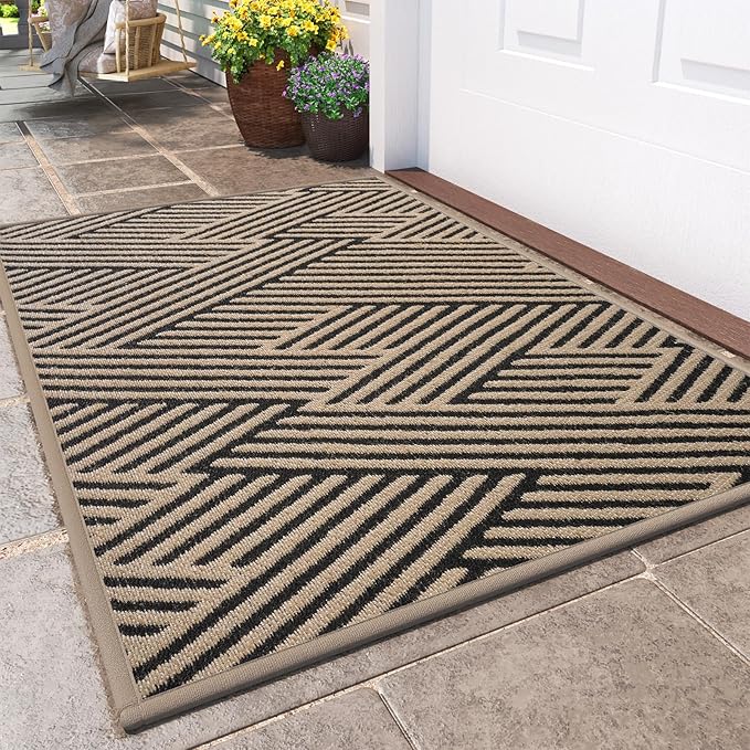 Front Door Mat Outside Entrance, Non Slip Rubber Backing, Trap Dirt and Moisture, Easy Clean Low Profile Welcome Floor Mats for Patio Porch Indoor Outdoor Entry Mat, 17x30 Inch, Brown