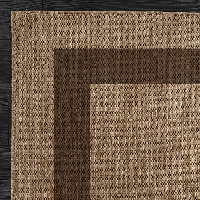 CAMILSON Outdoor Rug 10x14 - Large Modern Outside Rugs for Patios Porches Waterproof Durable Washable Non-Shedding, Easy-to-Clean Indoor Outdoor Area Carpet (10 x 14, Bordered - Jute)