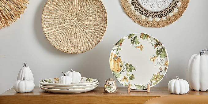 Bico Woodland Critters Dinner Plates Set of 4, 11 Inch Large Ceramic Plates for Pasta, Steak, Stylish Serving Dishes, Microwave and Dishwasher Safe, Gift for Housewarming and Thanksgiving