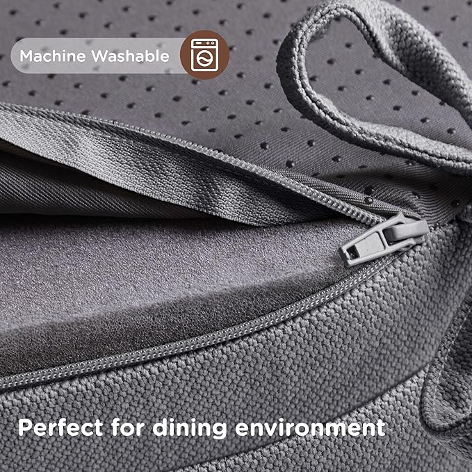 Codi 6 Pack Dining Chair Cushions, Thick Chairs Pads for Indoor Kitchen Room - Washable, Non-Slip Seat Cushion with Ties, 16.5"x16.5"x 3.5", Set of 6, Grey