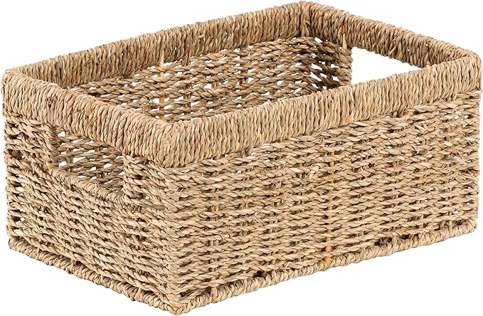CENBOSS Wicker Baskets (Medium, Seagrass, 1PC) Rattan Storage Baskets for Shelves, Woven Seagrass Holder