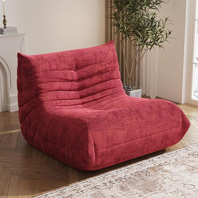 Bean Bag Chair, Fireside Chair Bean Bag Sofa Large Bean Bag Chair for Adults, Bean Bag Chairs for Teens with High Density Comfortable Foam, Memory Foam Bean Bag for Living Room, Bedroom (Red)