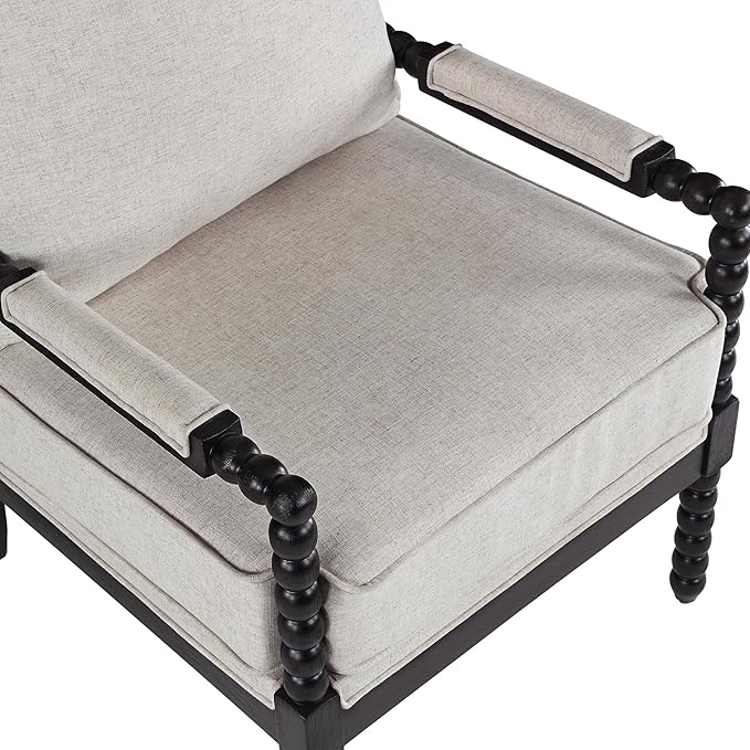 DUHOME Linen Fabric Spindle Accent Chair with Wood Frame,Bobbin Chair with High Resilience Spring Cushion and Armrest Pads, Leisure Armchair for Living Room Bedroom Farmhouse Home Office Belcony