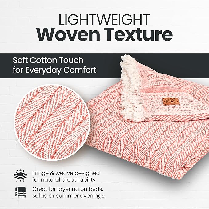 Gold Case Throw Blanket for Couch – 100% Recycled Turkish Cotton Blankets & Throws – Elegant Decorative Throw Blankets for Living Room Sofa – Woven Throws for Couch – Vintage Orange – 60x80