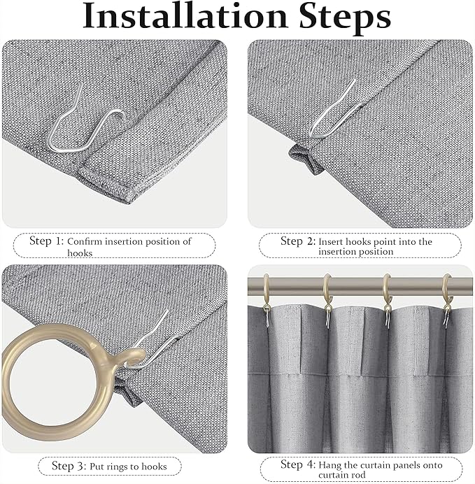 FMFUNCTEX Pinch Pleated Curtains 96 Inches Long for Living Room, Dove Grey Semi Sheer Faux Linen Textured Pleat Drapes for Bedroom with Hooks, Light Filtering Farmhouse Window Drapes 2 Panels