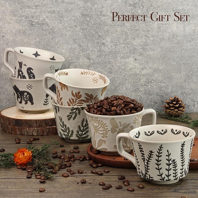 Ceramic Coffee Mug, 12 oz Novelty Unique Teacup with Large Handle, Stoneware Cup for Tea Mocha Latte Cappuccino Espresso (Grass)