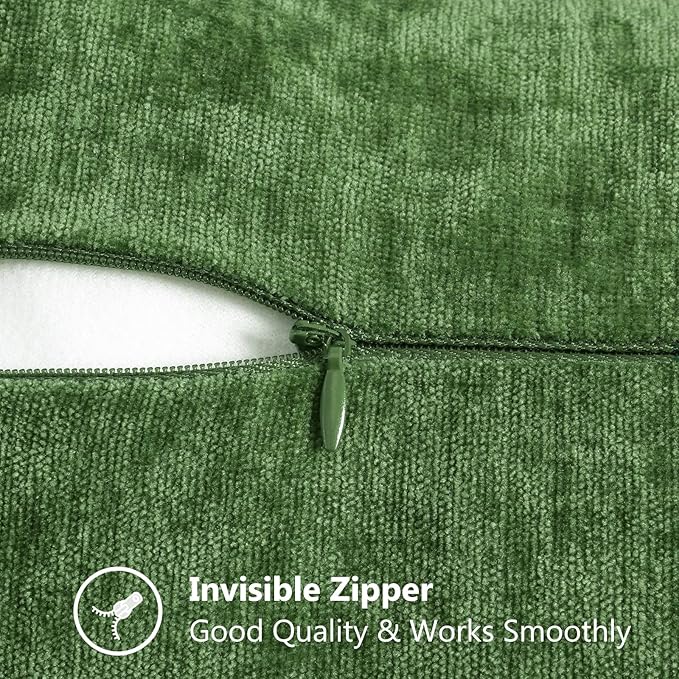 decorUhome Fall Chenille Soft Throw Pillow Covers 18x18 Set of 2, Farmhouse Velvet Neutral Decorative Euro Pillow Covers with Stitched Edge for Couch Sofa Bed Home Decor, Forest Elf