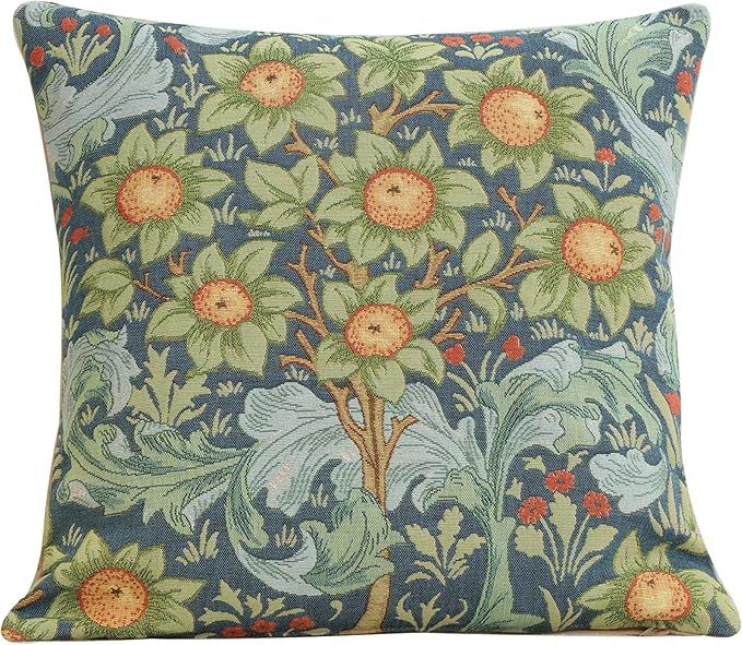 Charlotte Home Furnishings Decorative Tapestry Pillow Cover 19x19 in, Blue Arabesques Couch Throw Pillow Cover, French Country Square Cushion Cases for Bed Room Home Decor, Soft Cotton Jacquard Woven