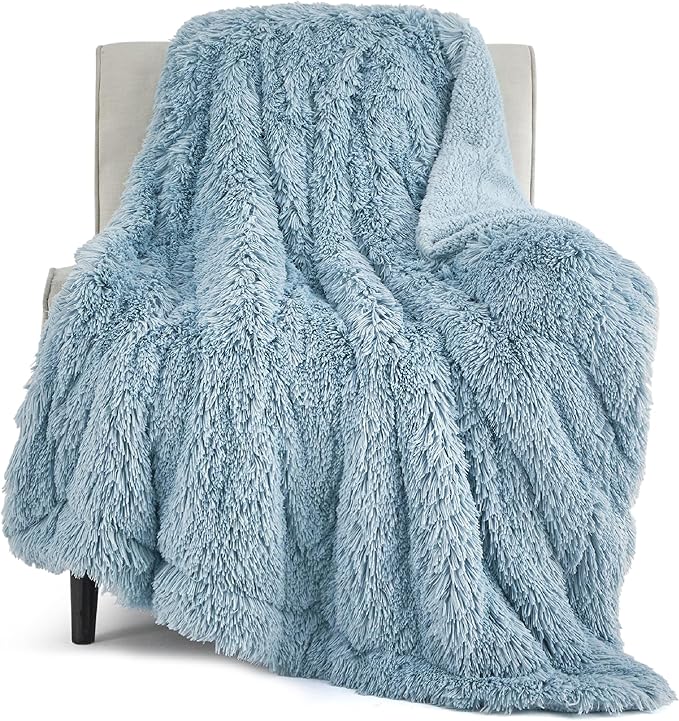 Bedsure GentleSoft Fuzzy Sherpa Faux Fur Blue Twin Blanket Cozy Gifts for Women Men, Soft Fleece Plush Warm Minky Thick Blanket Twin Size for Bed, Couch, Room Decor Dorm Essentials Blue Gifts, 60x80